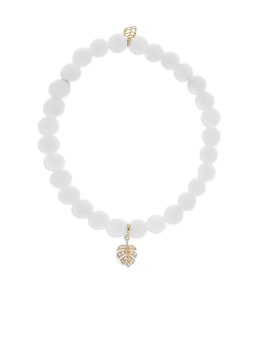 Sydney Evan 14k Yellow Gold Tiny Monstera Leaf Clam Charm Bracelet In White