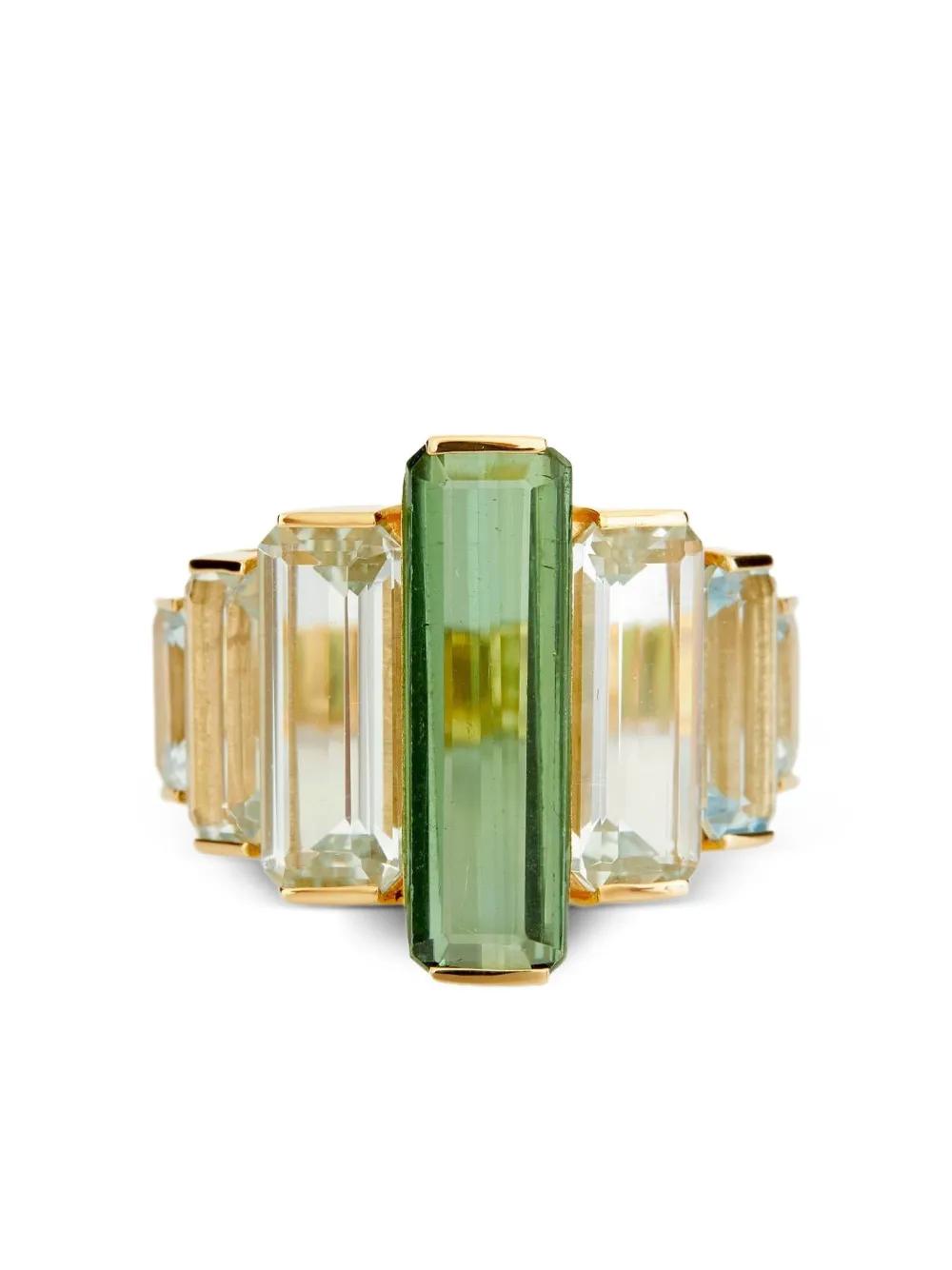 Yi Collection 18k Yellow Gold Rythym Tourmaline And Aquamarine Ring In Gold