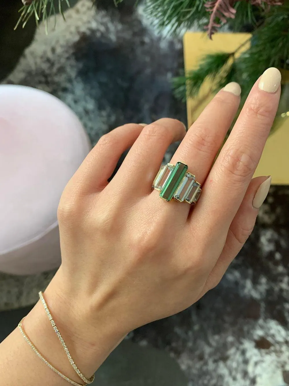 Yi Collection 18k Yellow Gold Rythym Tourmaline And Aquamarine Ring In Gold