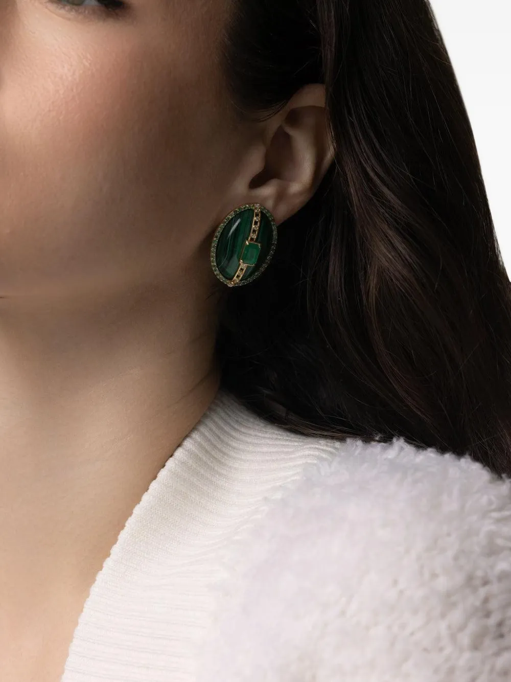 Denise Cassou 18k Yellow Gold Multi-stone Earrings In Green