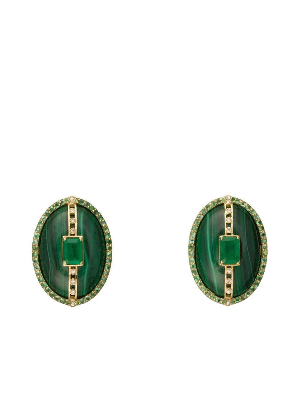 Denise Cassou 18k Yellow Gold Multi-stone Earrings In Green