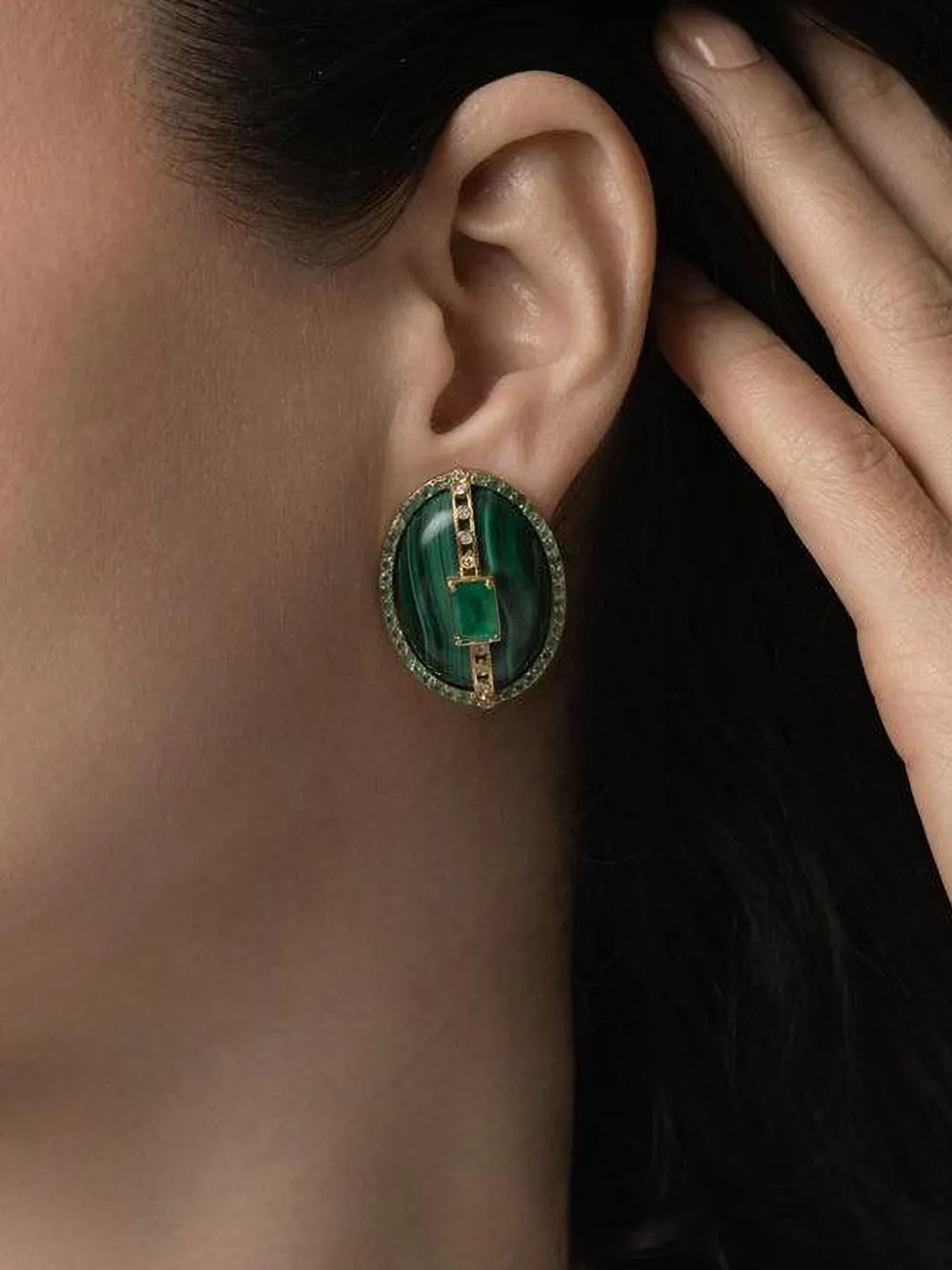 Denise Cassou 18k Yellow Gold Multi-stone Earrings In Green