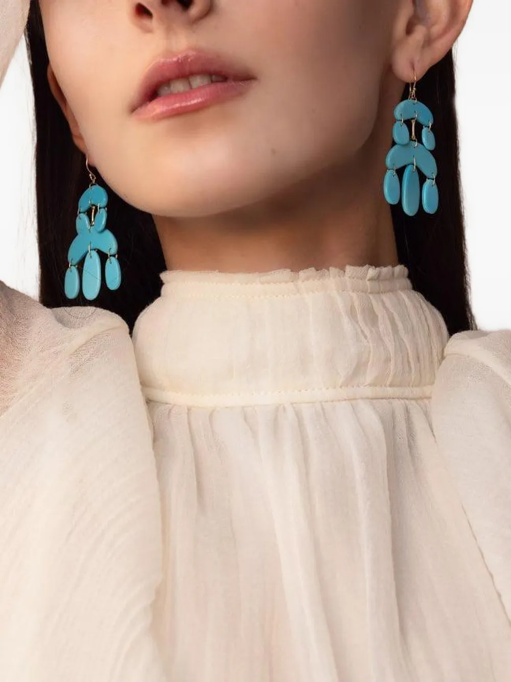 Ten Thousand Things 18k Yellow Gold Turquoise Stone Chandelier Earrings In Blue