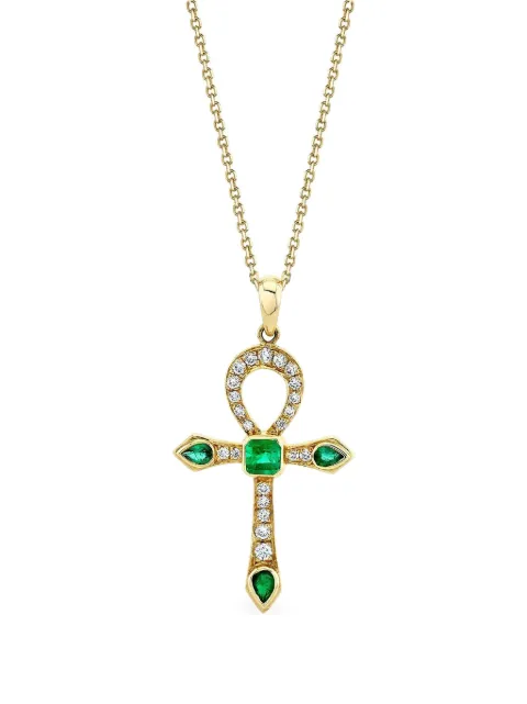 Logan Hollowell 14K yellow gold Eternal Ankh emerald and diamond necklace