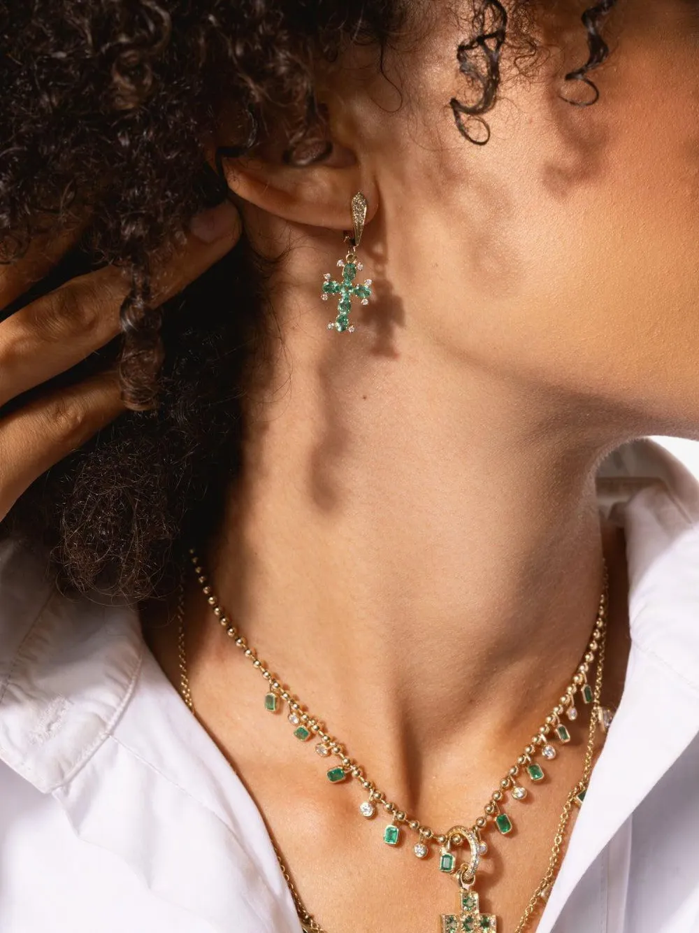 Loree Rodkin 14k Yellow Gold Emerald And Diamond Earrings In Gold
