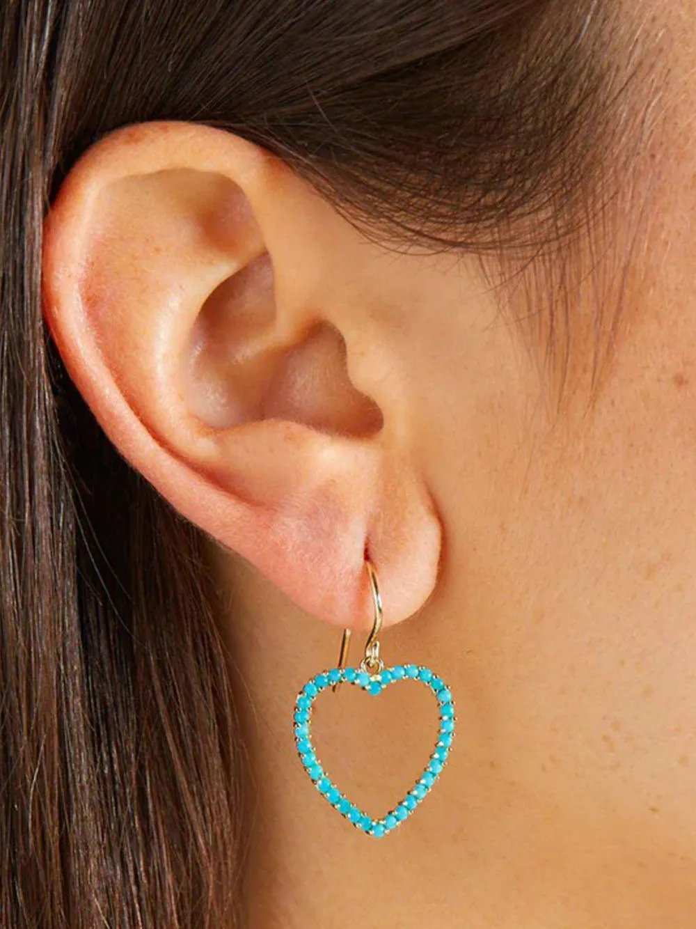 Jennifer Meyer 18k Yellow Gold Open Heart Turquoise Earrings In Multi