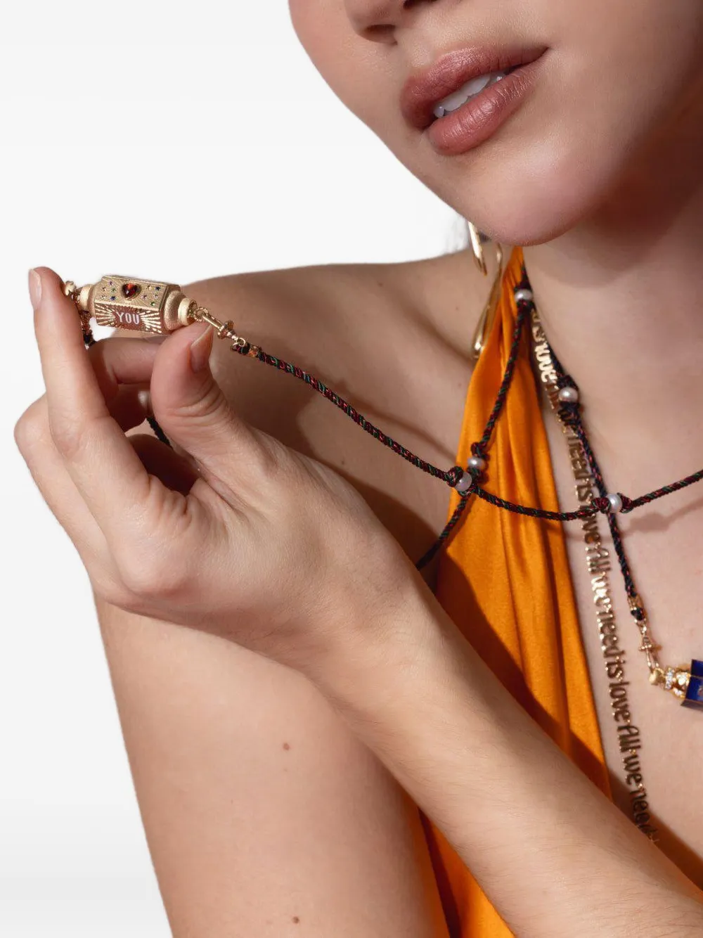 Marie Lichtenberg 14k Gold Love You Locket Garnet And Moon Stone Necklace In Gold