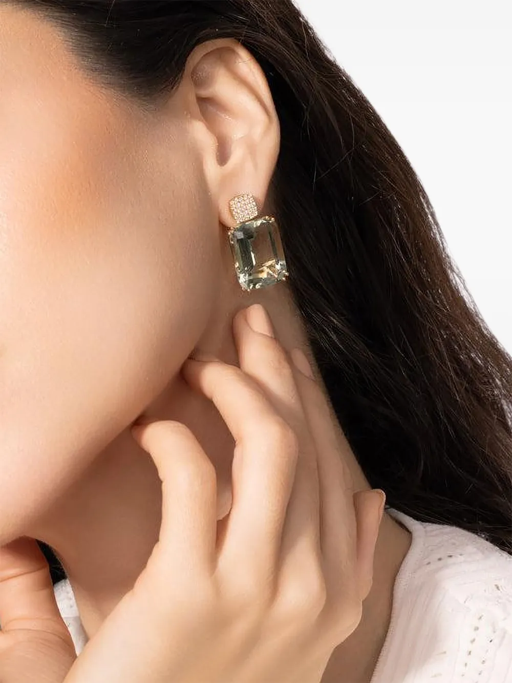 Goshwara aretes Prasiolite en oro amarillo de 18kt con diamantes | Image 2