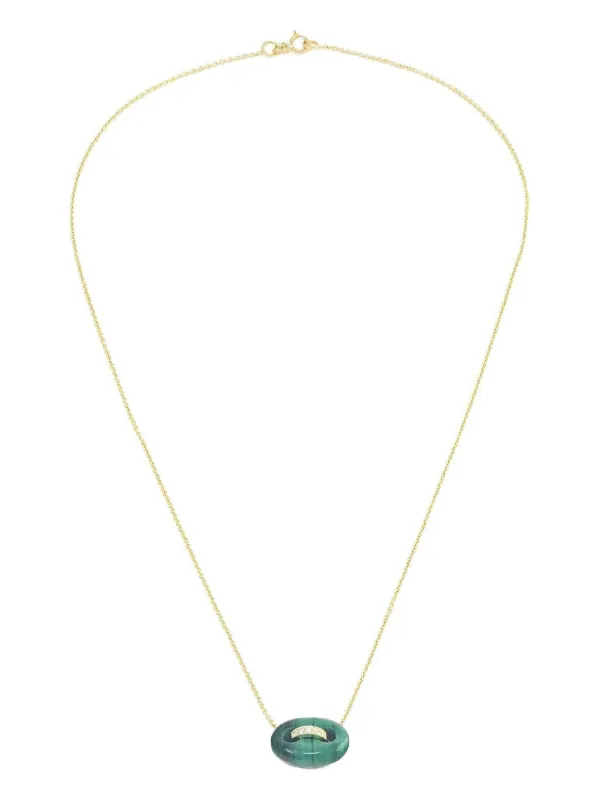 Jenna Blake 18K Yerllow Gold Mini Mariner Malachite and Diamond Necklace