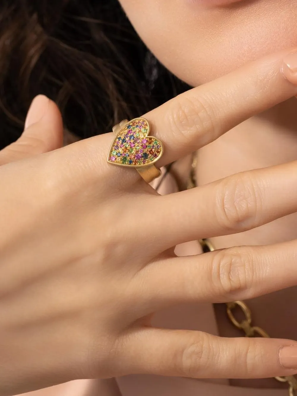 Leigh Maxwell 18k Yellow Gold Confetti Heart Multi-stone Ring In Gold