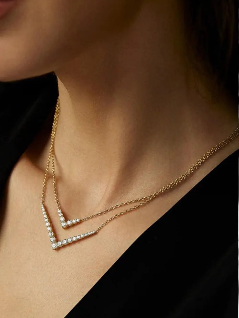 Melissa Kaye 18k Yellow Gold Mini Aria Diamond V Necklace In Brown