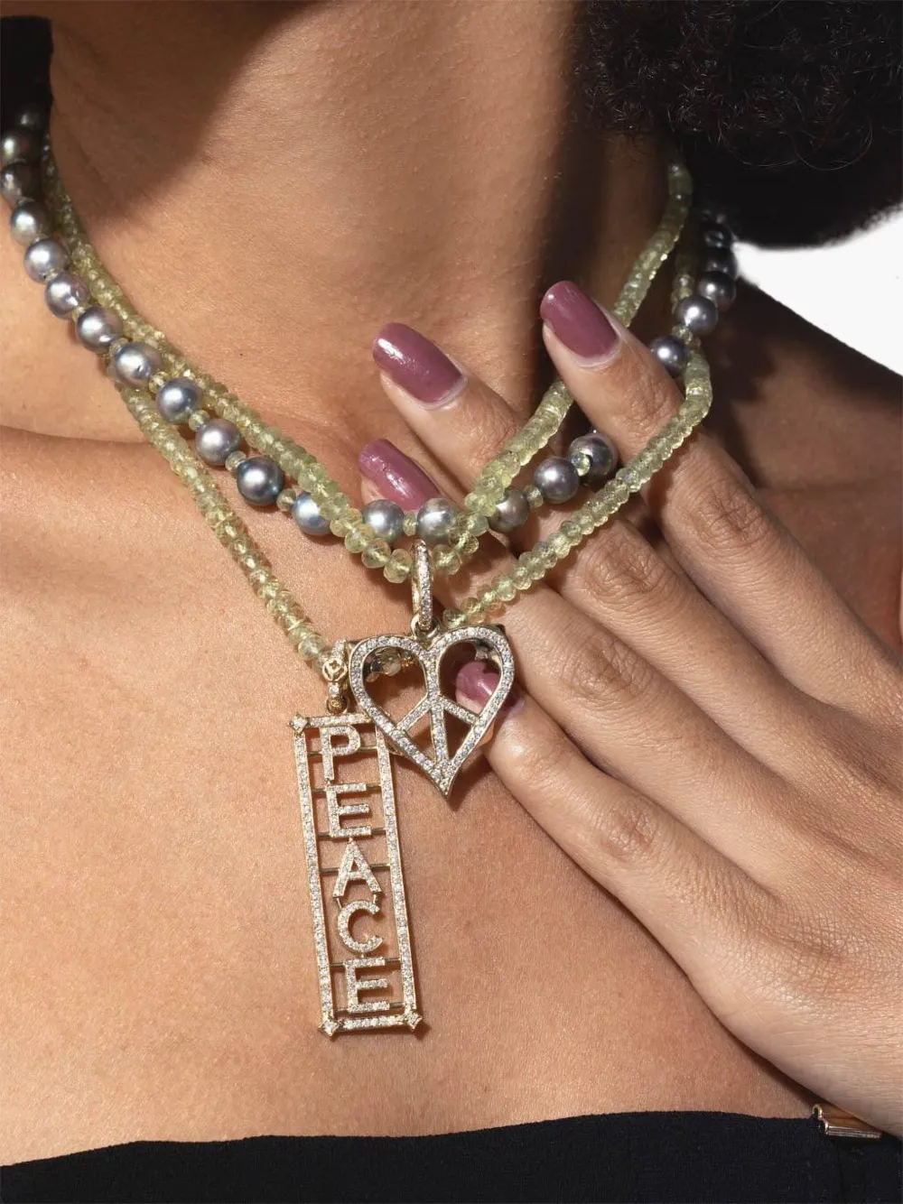 Loree Rodkin 14kt Yellow Gold Beryl Diamond Necklace In Green