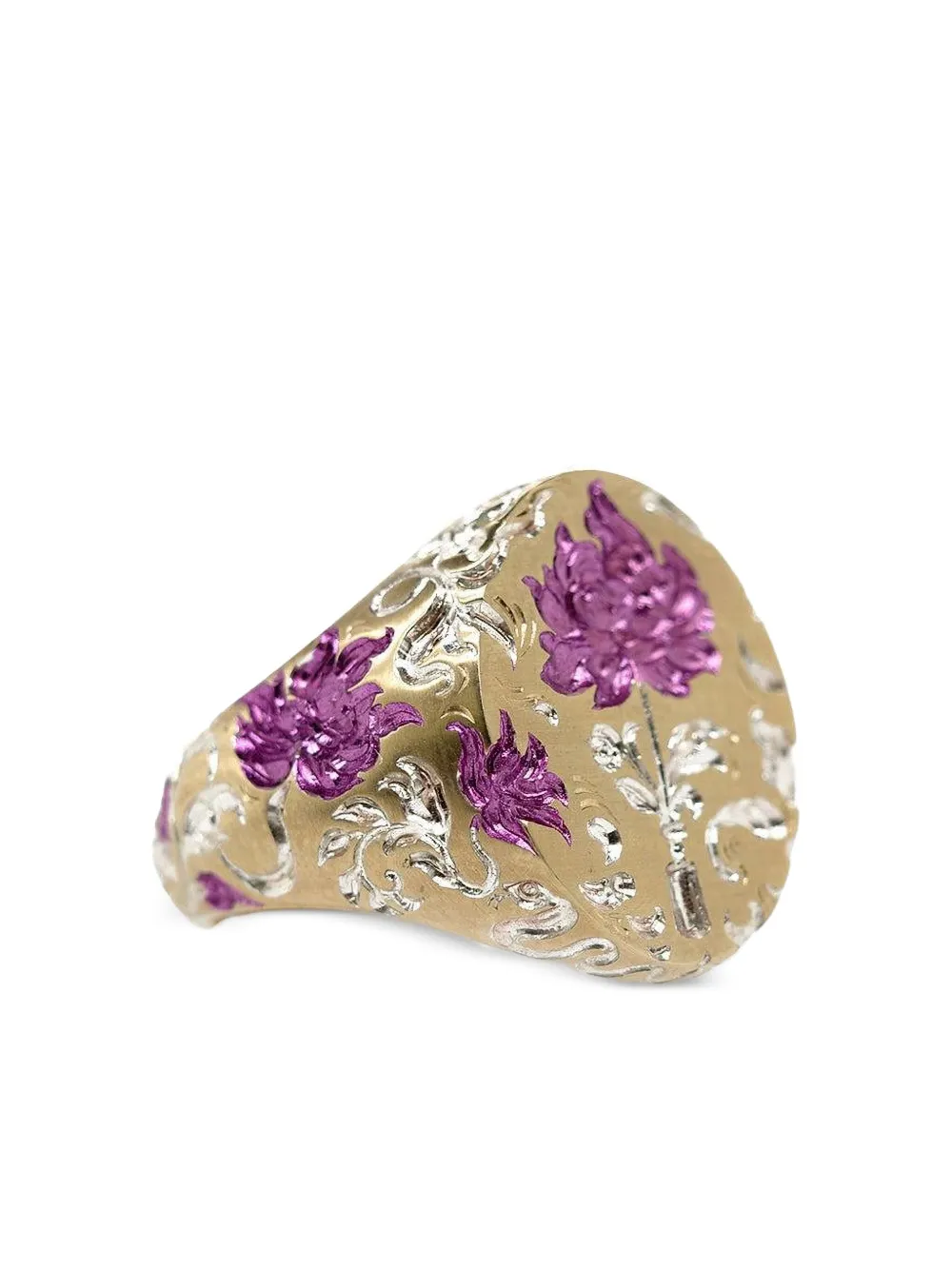 Castro Smith 9k Yellow Gold Vase Of Peonies Signet Ring In Gold