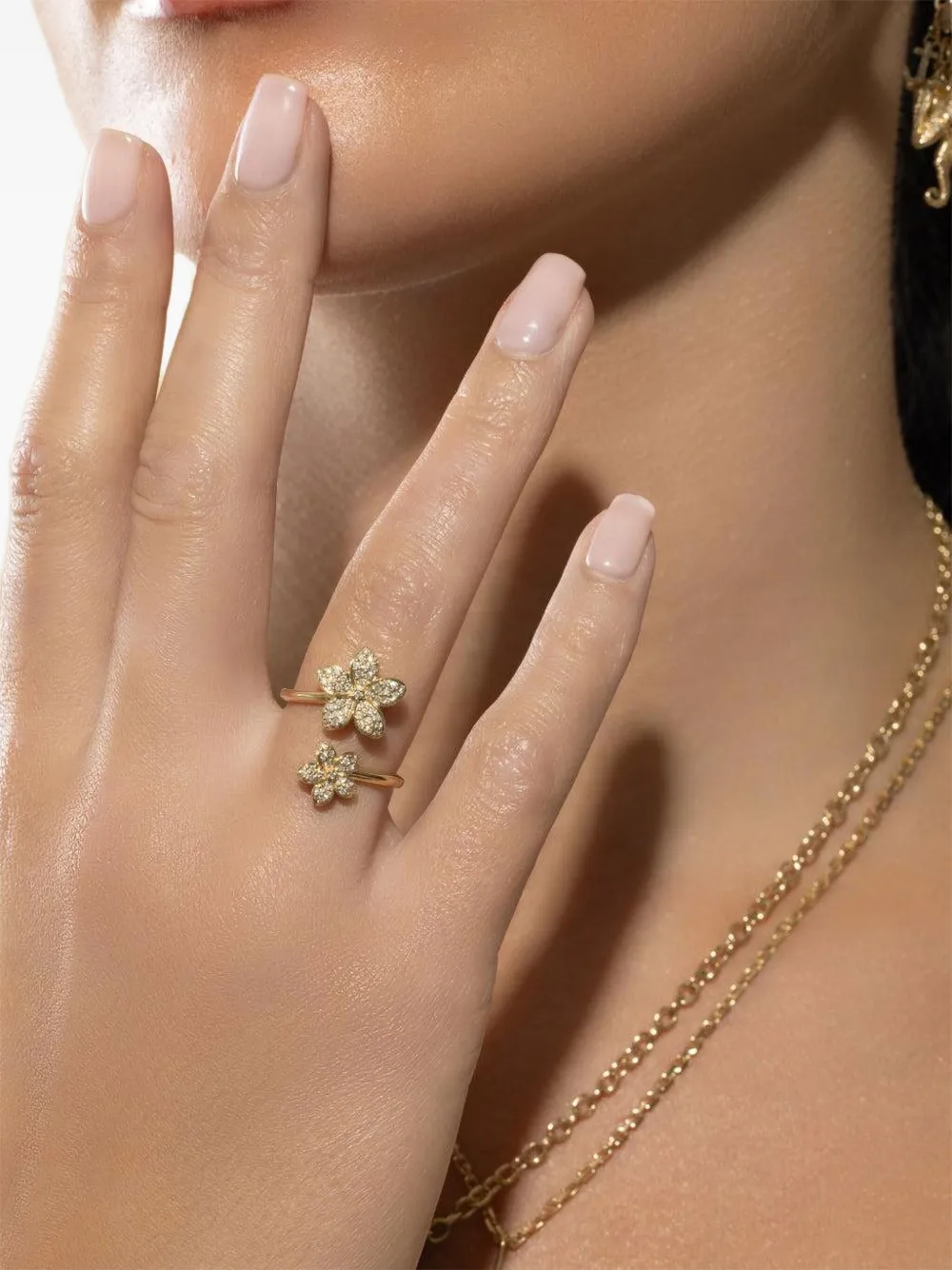 Sydney Evan 14k Yellow Gold Diamond Double Daisy Wrap Ring In Gold