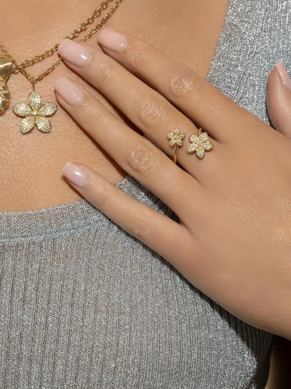 Sydney Evan 14k Yellow Gold Diamond Double Daisy Wrap Ring In Gold