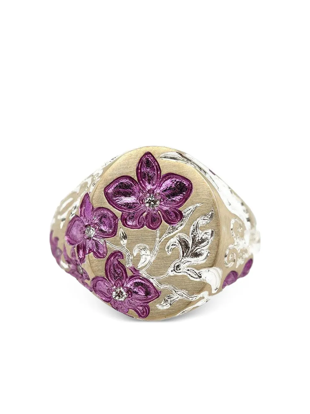 Castro Smith 9k Yellow Gold Purple Orchid Signet Ring