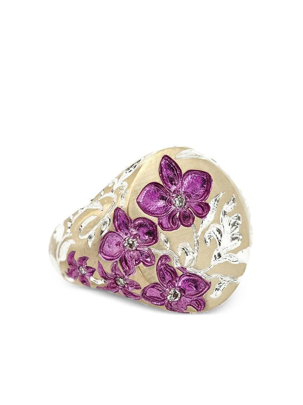 Castro Smith 9k Yellow Gold Purple Orchid Signet Ring In Gold