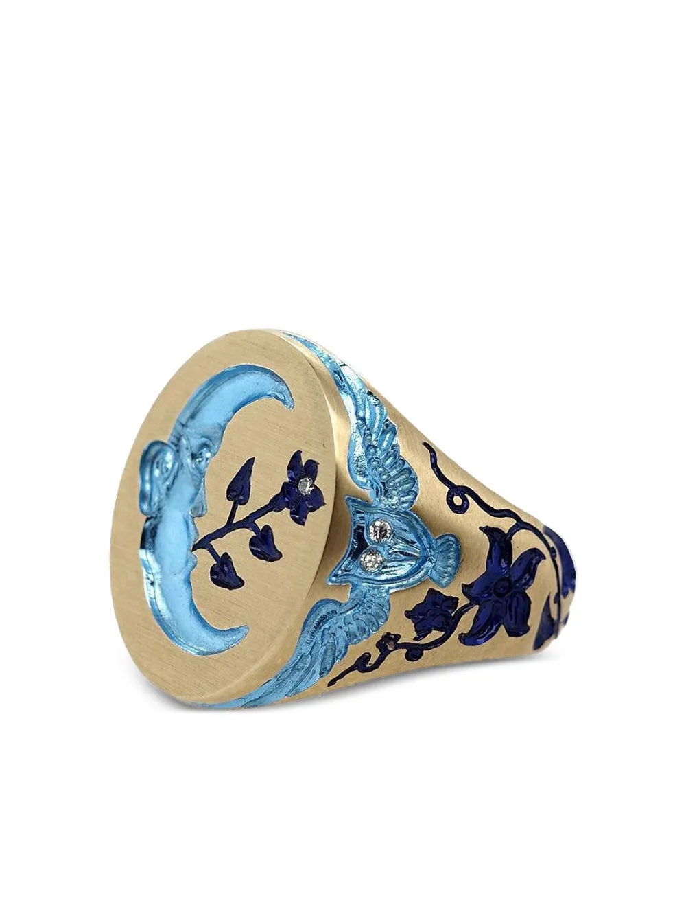 Castro Smith 9k Yellow Gold Blue Moon Owl Signet Ring In Gold