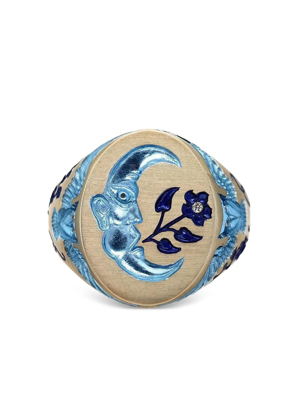 Castro Smith 9k Yellow Gold Blue Moon Owl Signet Ring