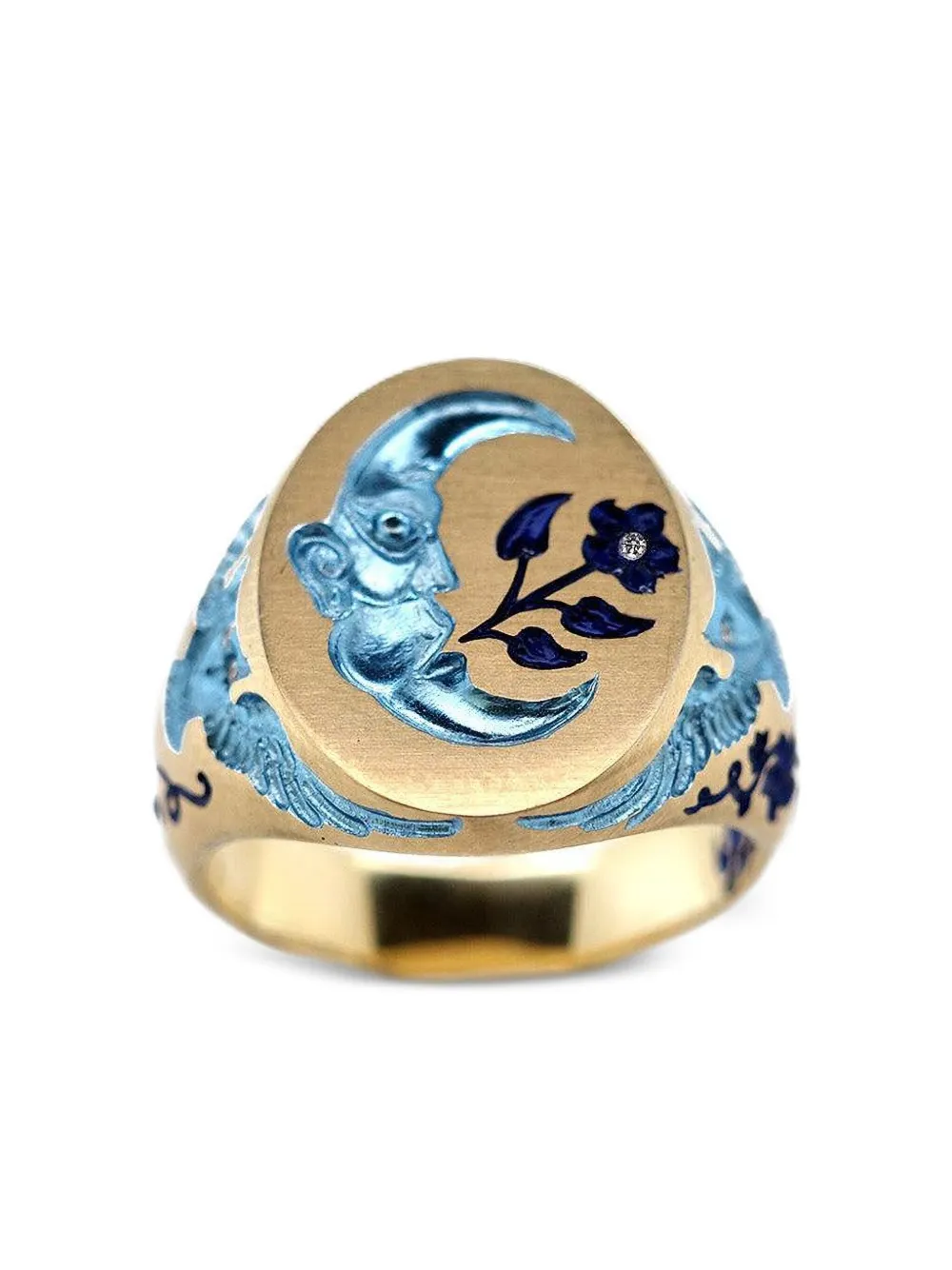 Castro Smith 9k Yellow Gold Blue Moon Owl Signet Ring In Gold