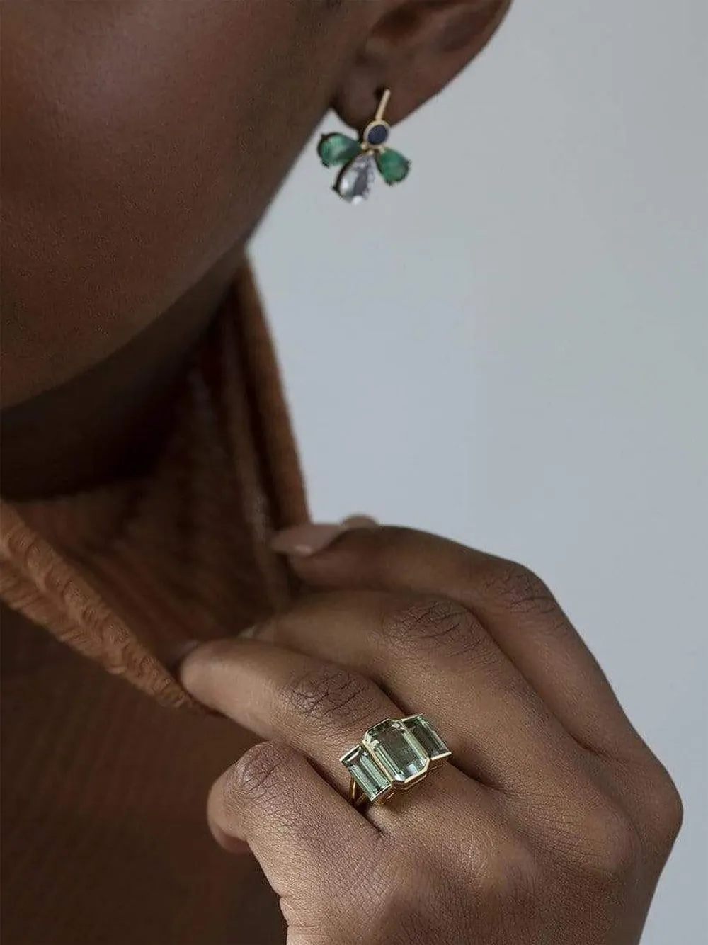 Yi Collection 18k Yellow Gold Tonal Deco Green Tourmaline Ring In Green