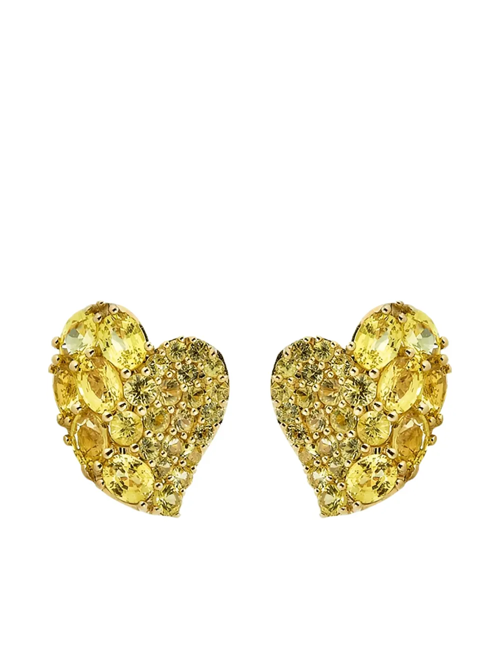Piranesi Orecchini Heart Wave piccoli in oro giallo 18 carati con zaffiri