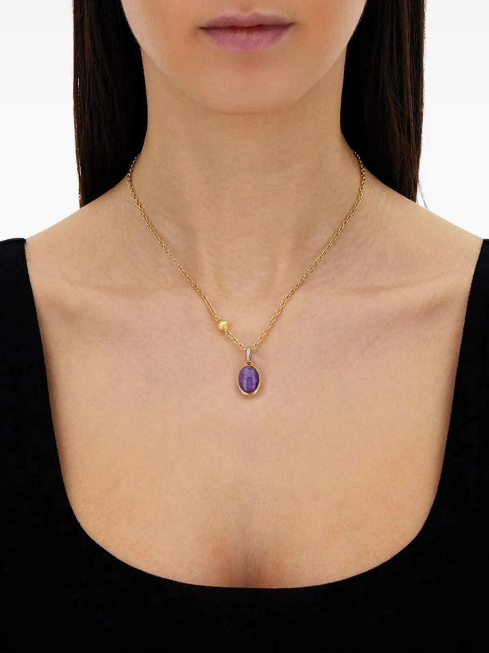 Nanis Medium 18k Yellow Gold Boules Diamond And Lapidolite Charm In Gold