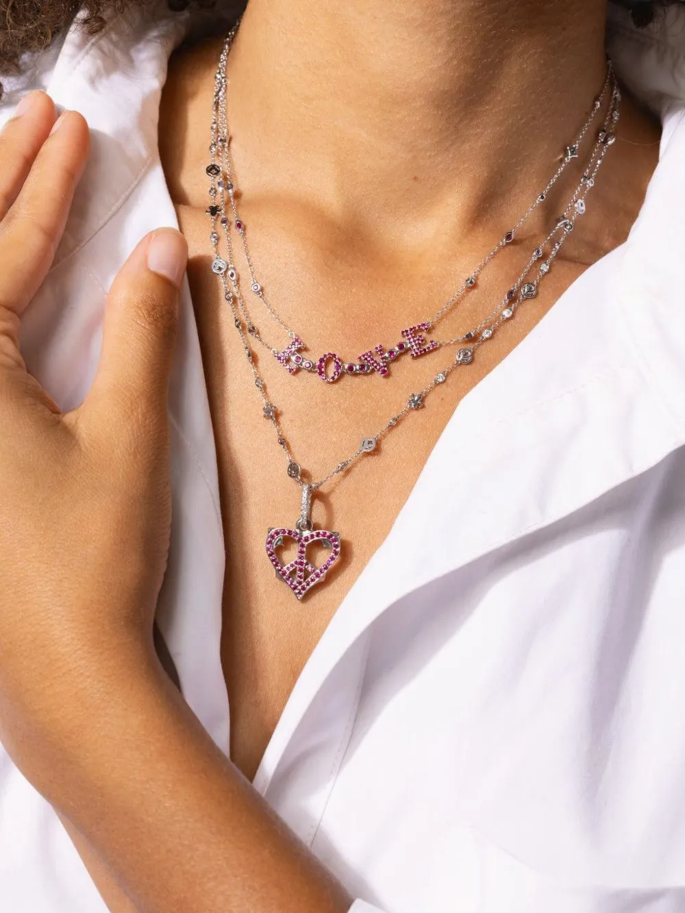 Loree Rodkin 14k White Gold Ruby Love Necklace In Multi
