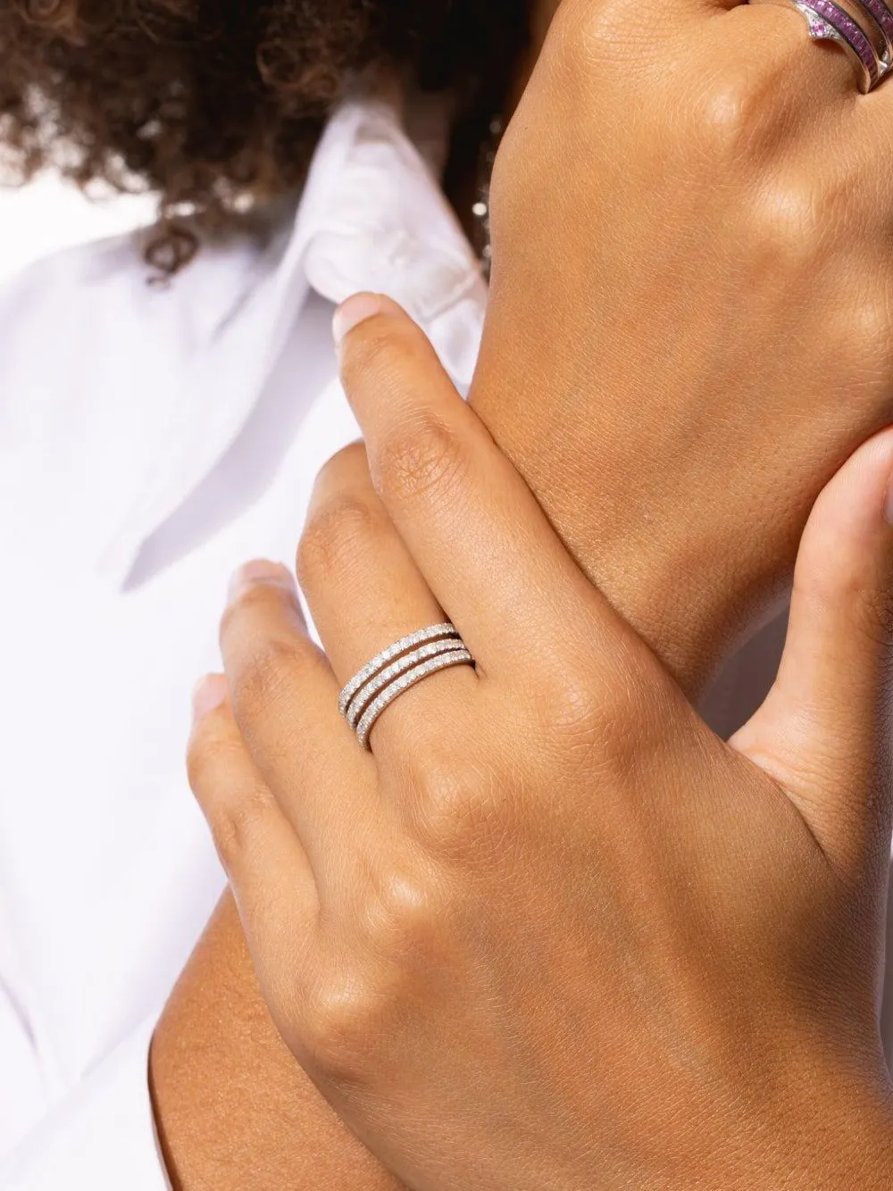 Loree Rodkin 14k White Gold Diamond Triple Band Ring In Metallic