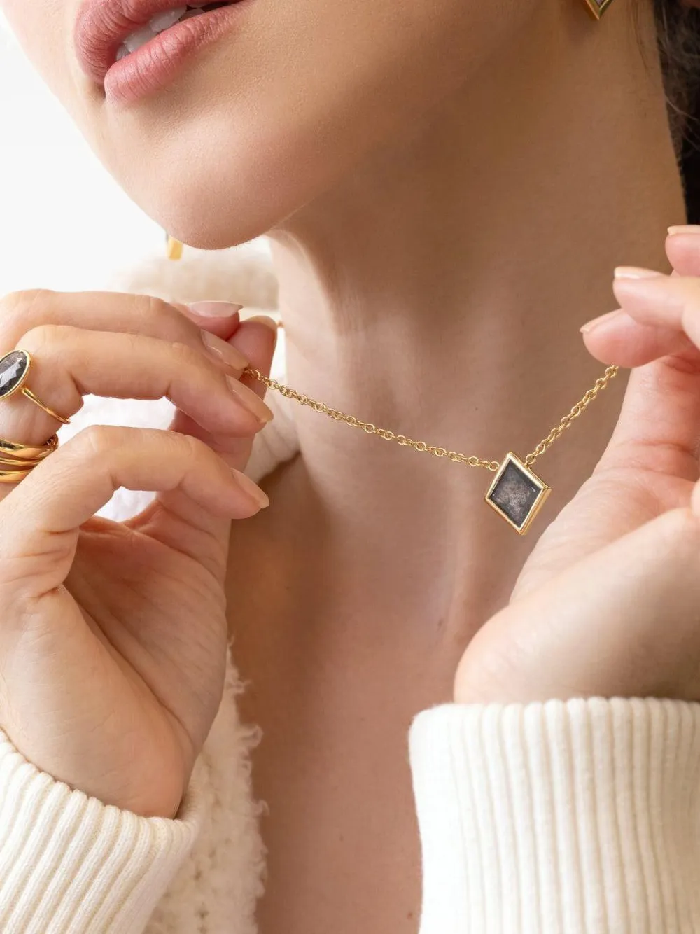 Nimo With Love 18k Yellow Gold The Bezel Diamond Necklace In Brown