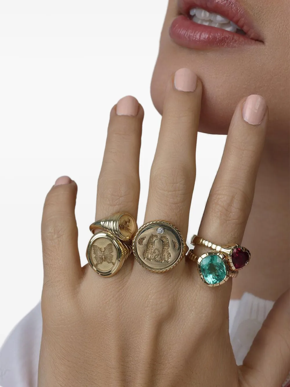 Retrouvai 14k Yellow Gold Flying Pig Fantasy Ring In Brown