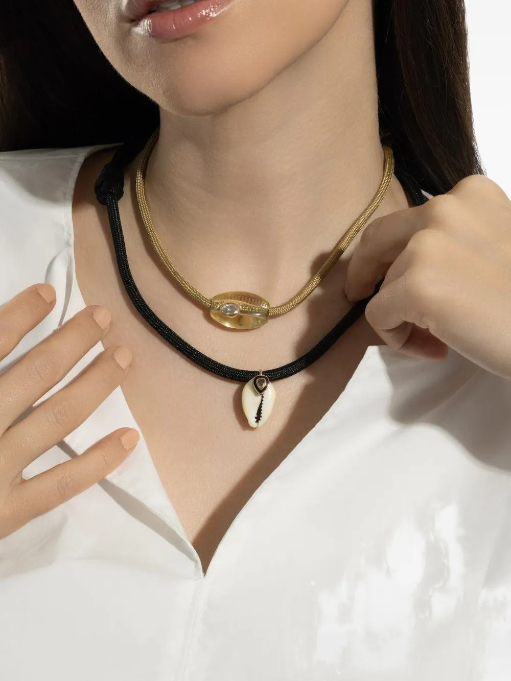 Dezso 18k Rose Gold Diamond Cowrie Shell Necklace In Black
