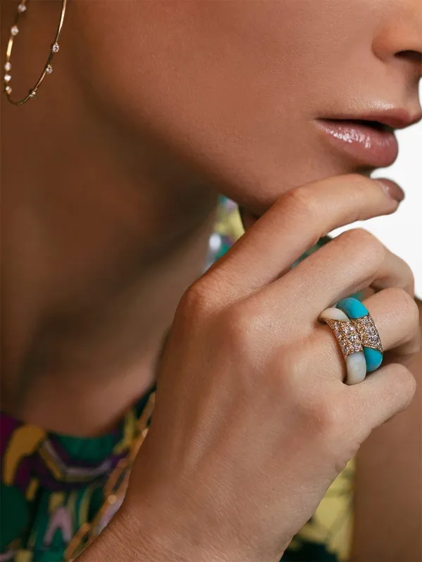 Uniform Object 18K Yellow Gold Diamond and Turquoise Ring