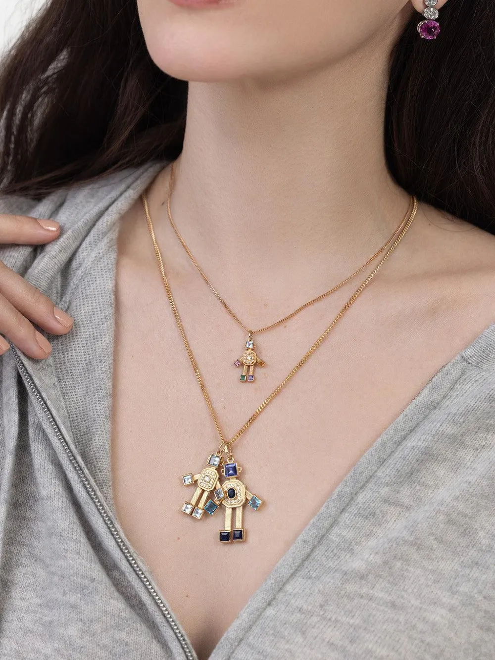  Van Robot 18k Yellow Gold Heart Multi-stone Pendant 