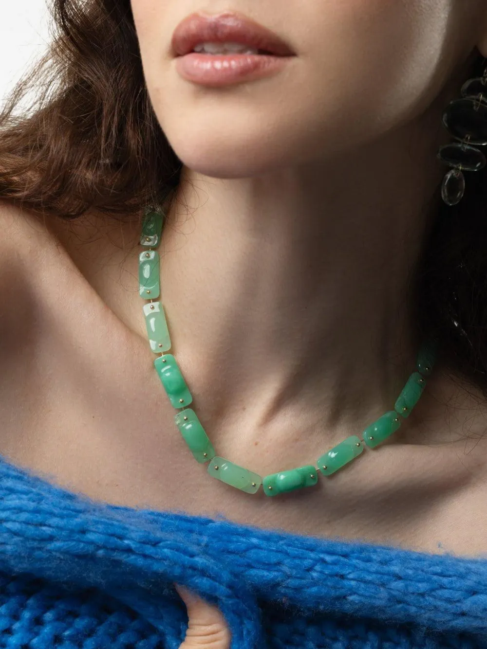 Ten Thousand Things 18k Yellow Gold Tiles Chrysoprase Necklace In Green
