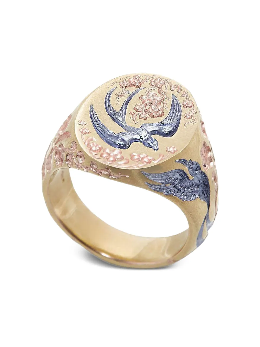 Castro Smith 9k Yellow Gold Swallow Hummingbird Signet Ring In Multi