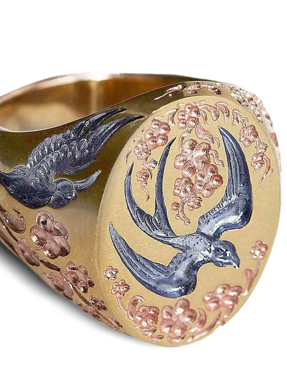 Castro Smith 9k Yellow Gold Swallow Hummingbird Signet Ring In Multi