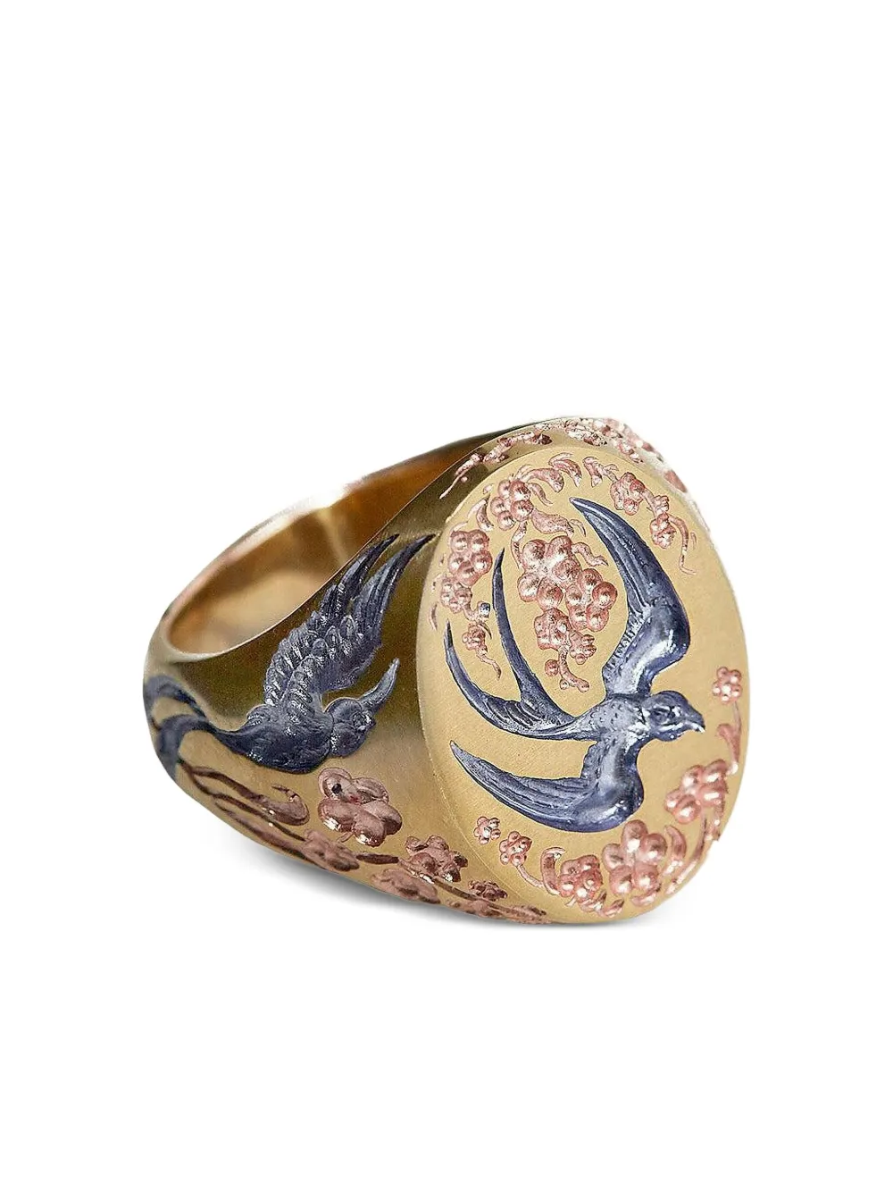 Castro Smith 9k Yellow Gold Swallow Hummingbird Signet Ring In Multi