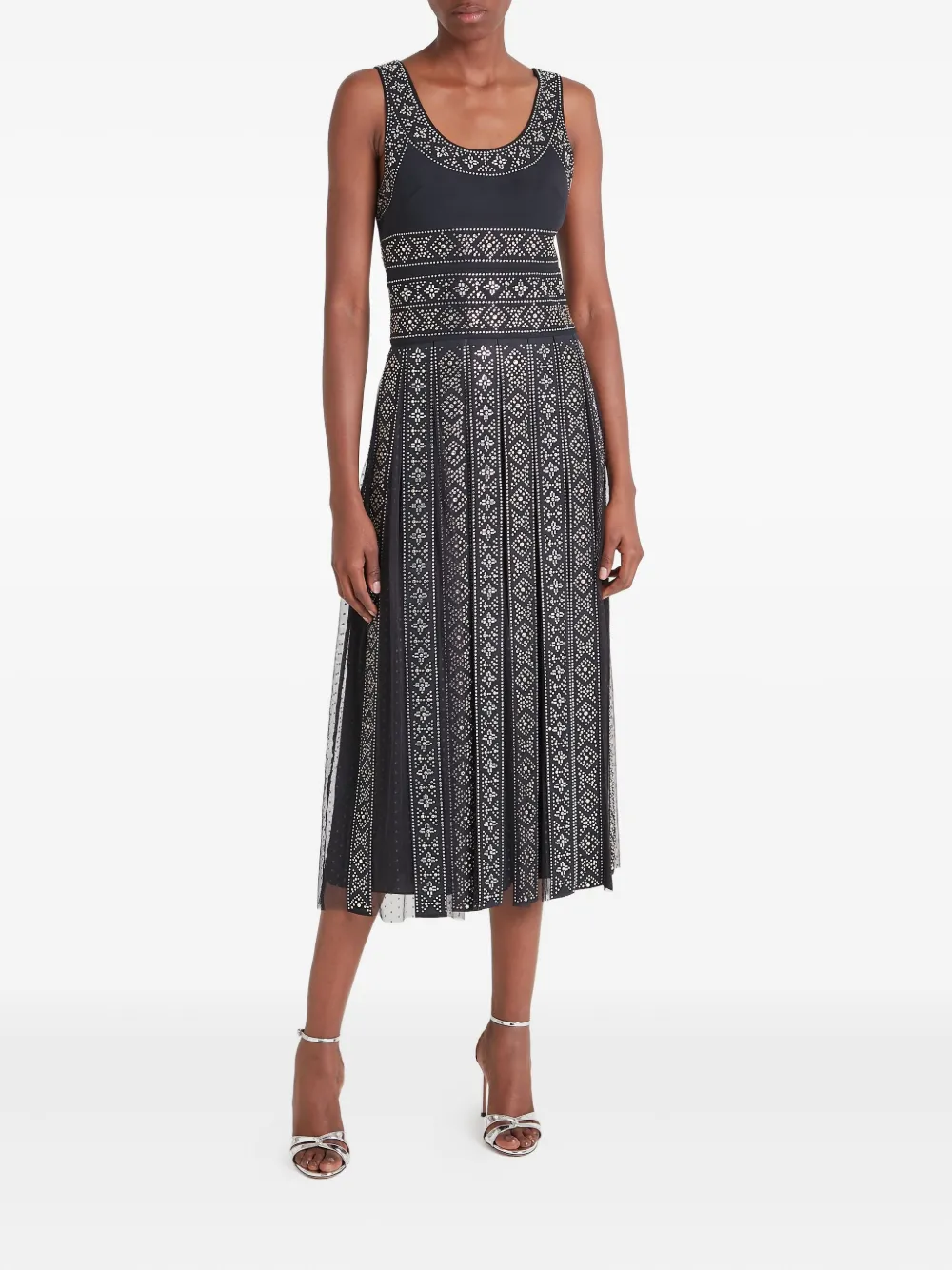 Temperley London Embellished Pleated Midi Dress In Black