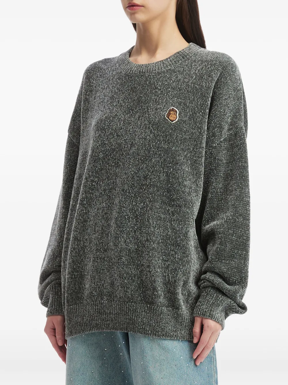 Fingercroxx Embroidered-patch Crew-neck Sweater In Gray