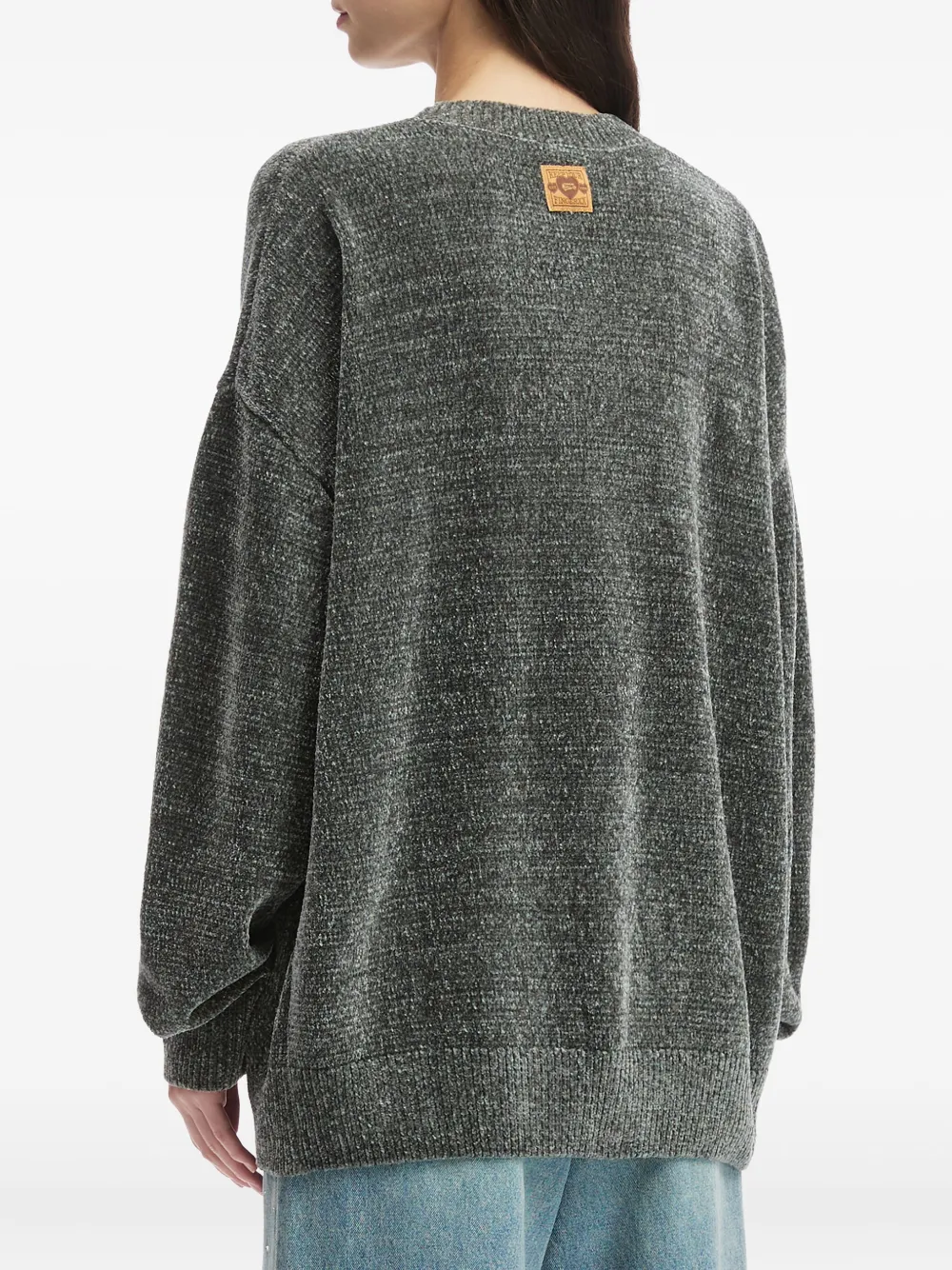 Fingercroxx Embroidered-patch Crew-neck Sweater In Gray