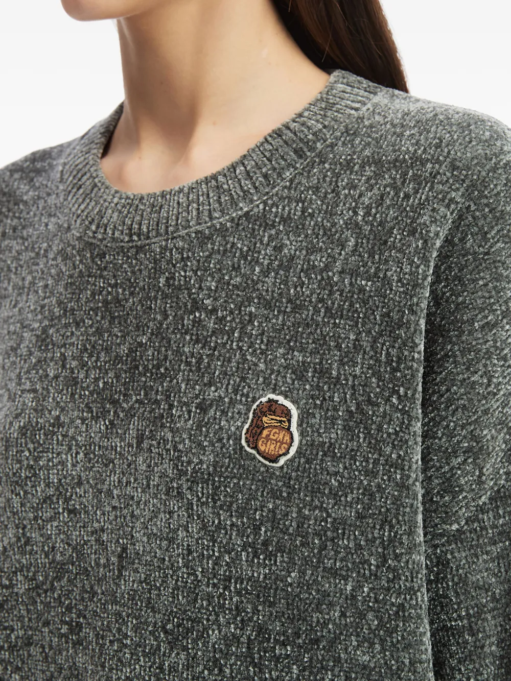 Fingercroxx Embroidered-patch Crew-neck Sweater In Gray
