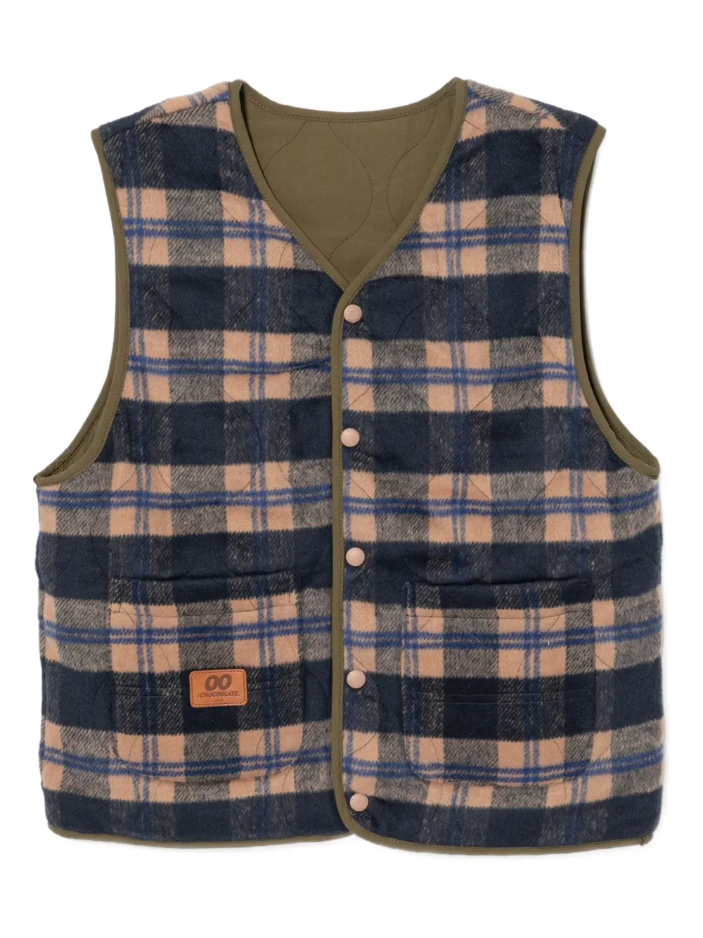 CHOCOOLATE logo-patch checked gilet | Brown | Image 1