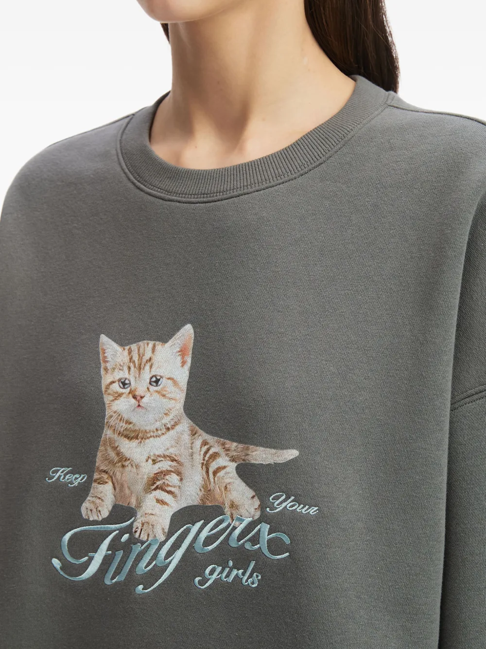 Fingercroxx Cat-print Sweatshirt In Gray