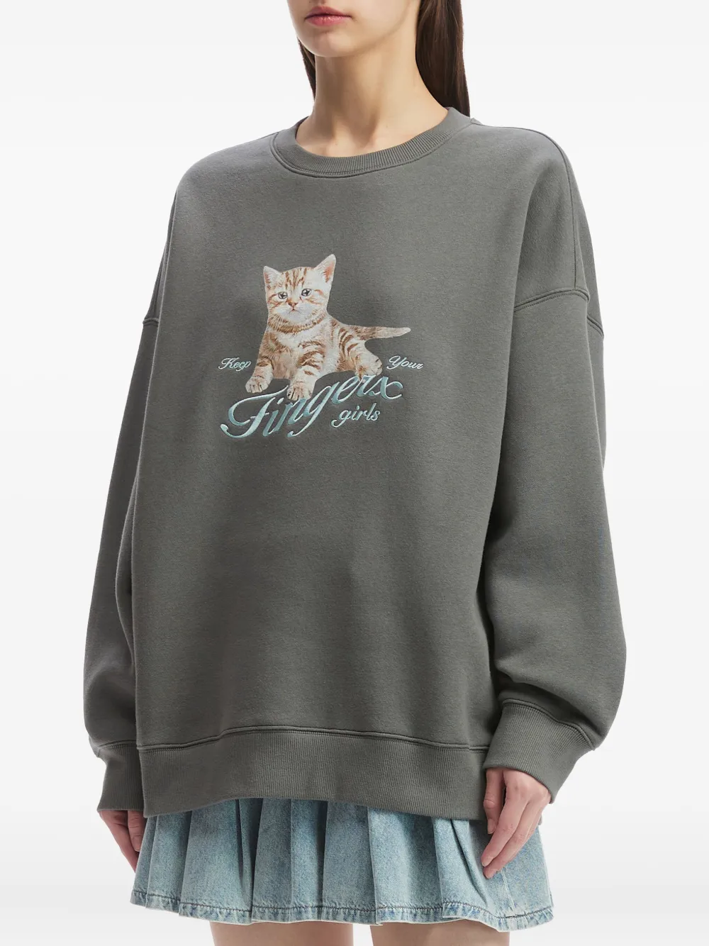 Fingercroxx Cat-print Sweatshirt In Gray