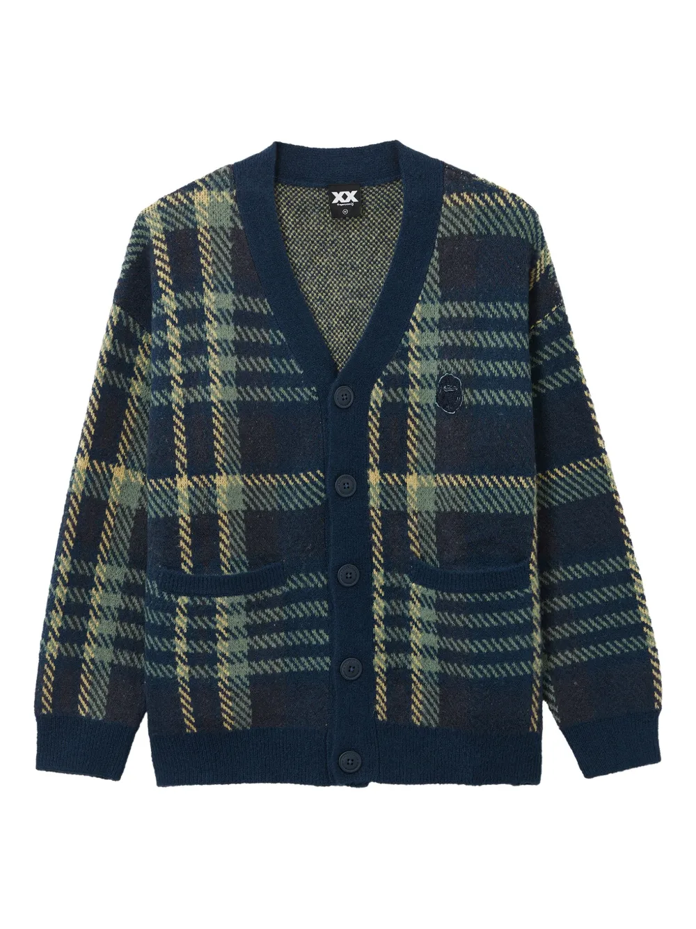 Fingercroxx Plaid Pocket Cardigan In Green