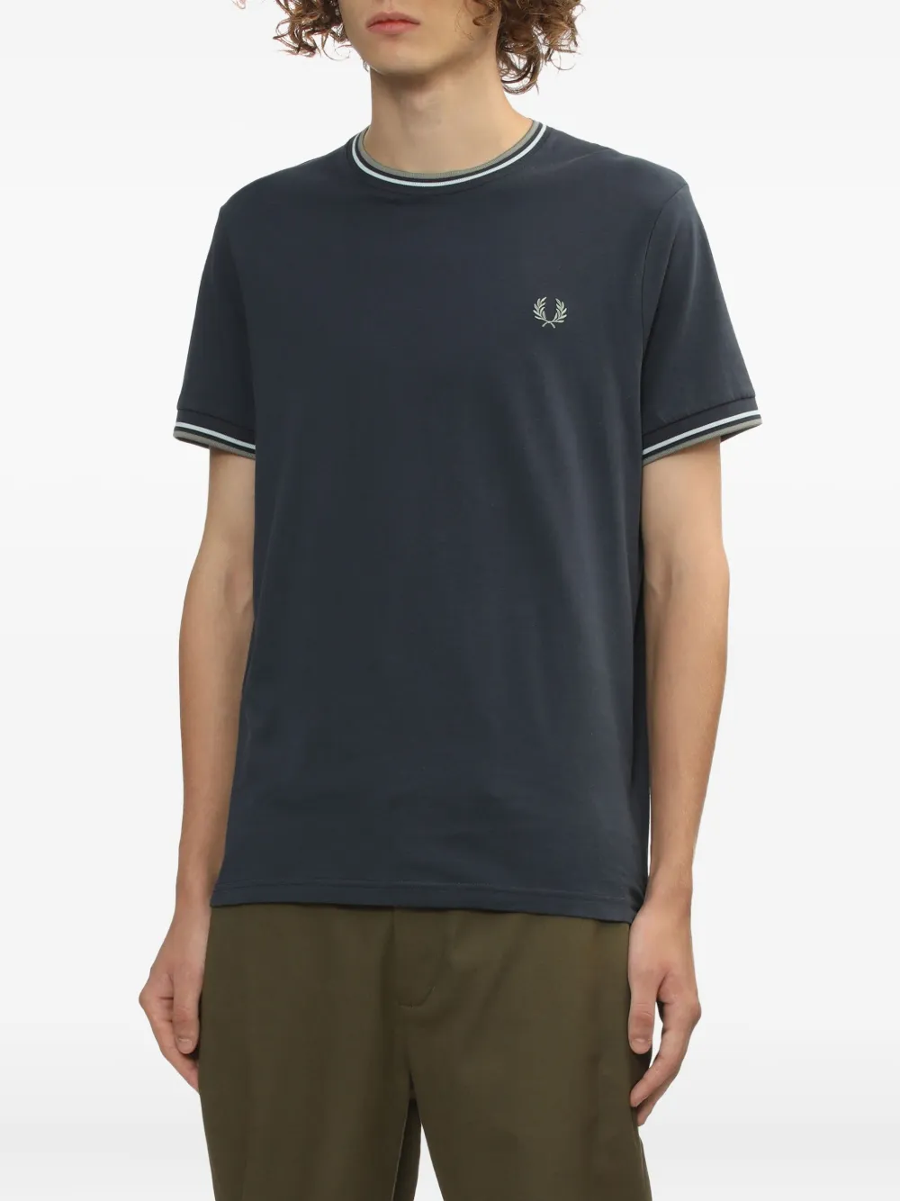 Fred Perry Katoenen T-shirt met gestreepte kraag Blauw