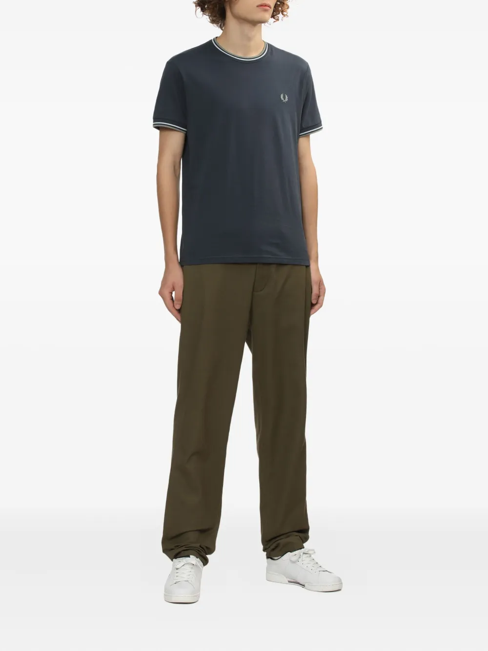 Fred Perry Katoenen T-shirt met gestreepte kraag - Blauw