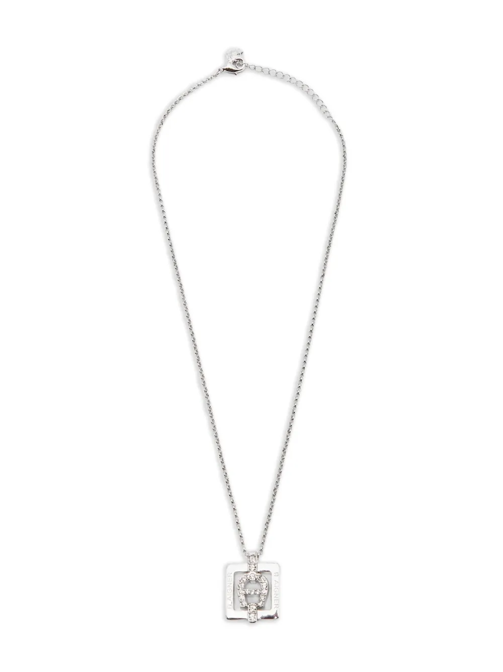 Pre-owned Aigner Crystal Square-pendant Necklace In Silver