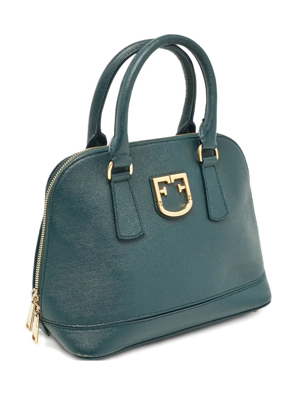 Pre-owned Furla Dome-logo Top-handle Tote Bag In Green